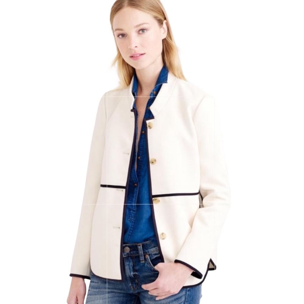 J. Crew Tipped Twill Cream Blazer with Mandarin Collar